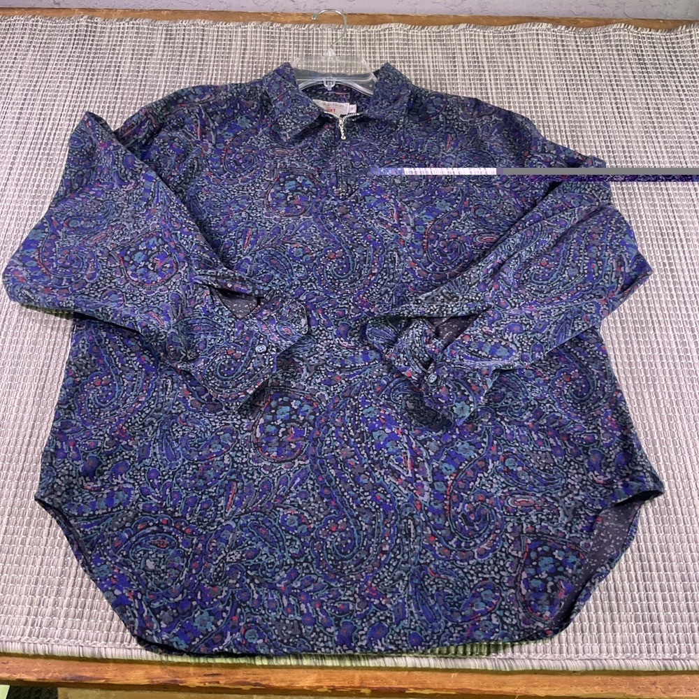 Calvin Klein Sport Womens Blue Paisley Corduroy Quarter Zip Pullover Blouse M